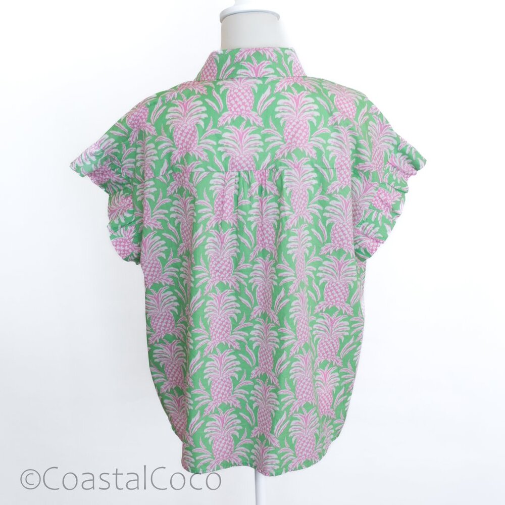 Crown & Ivy Pineapple Button Down L Shirt 100% Cotton Tropical Vacation Coastal - Picture 3 of 12